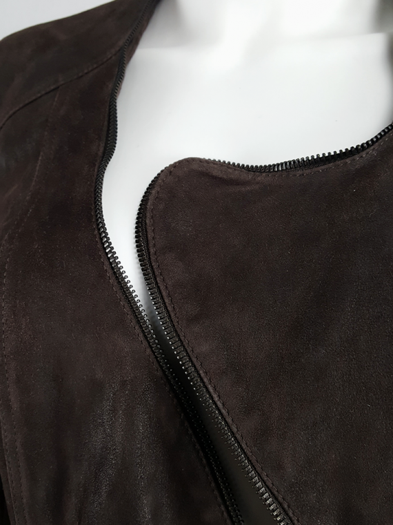 Haider Ackermann brown leather jacket with curved zipper spring 2009 132330