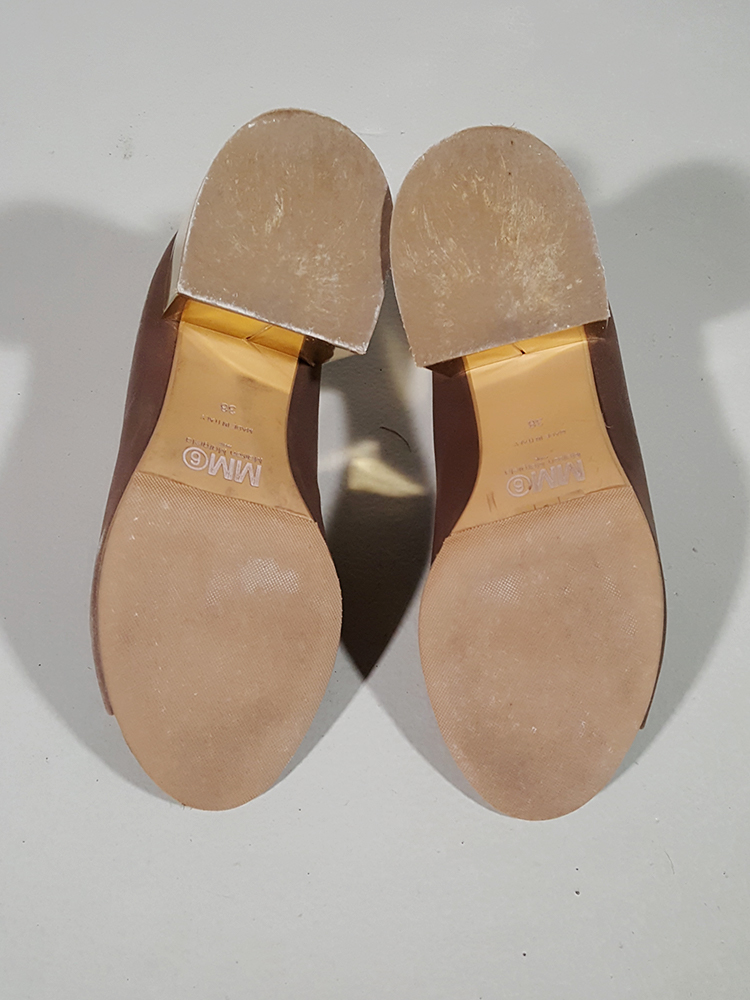 Margiela MM6 brown mules with gold block heel (38) — spring 2017 - V A ...