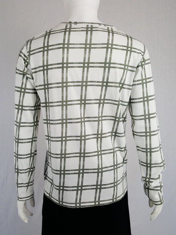 vintage Maison Martin Margiela men white longsleeve top with green tartan stripes spring 2004 130317