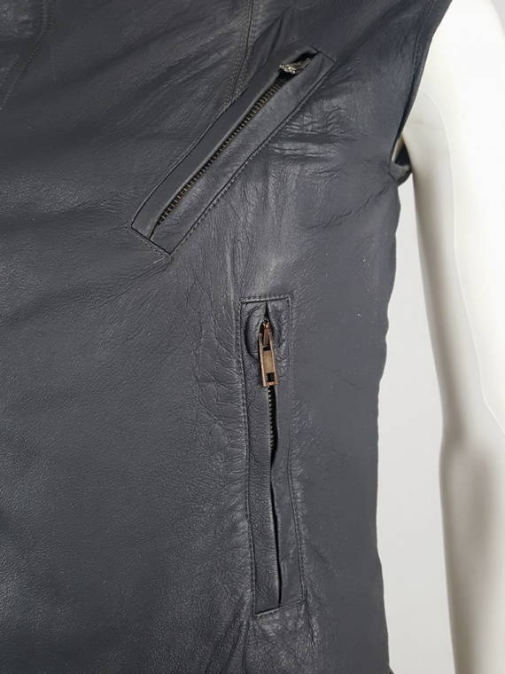 vintage Rick Owens grey leather sleeveless biker jacket 150303