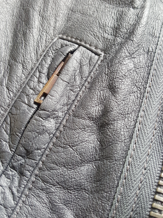 vintage Rick Owens grey leather sleeveless biker jacket 153746(0)