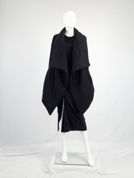 vintage Rick Owens lilies black padded coat with front drape 113154