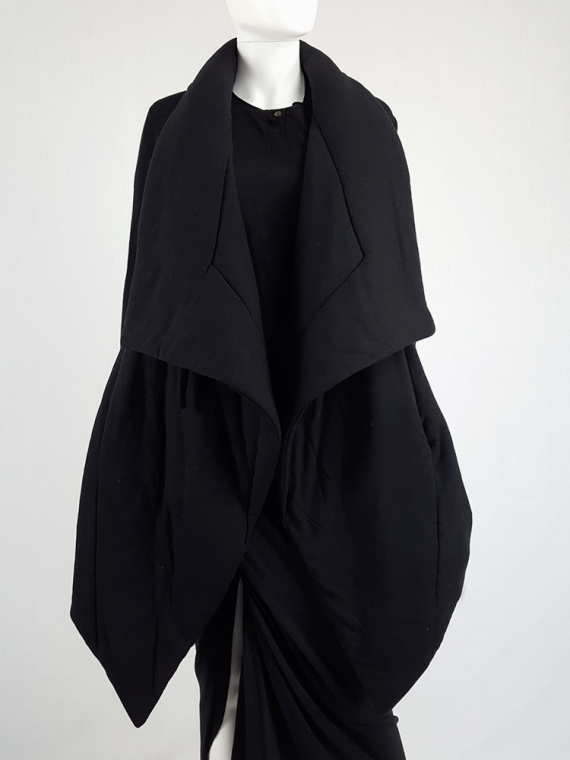 vintage Rick Owens lilies black padded coat with front drape 113210
