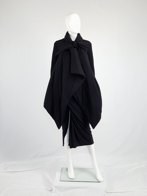 vintage Rick Owens lilies black padded coat with front drape 113920