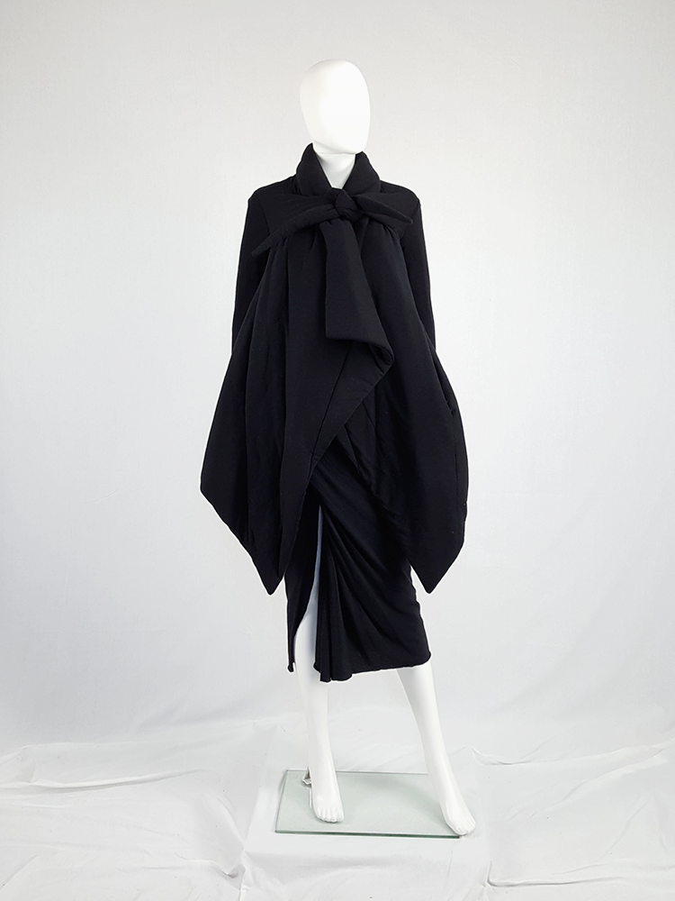 Rick Owens lilies black padded coat with front drape - V A N II T A S