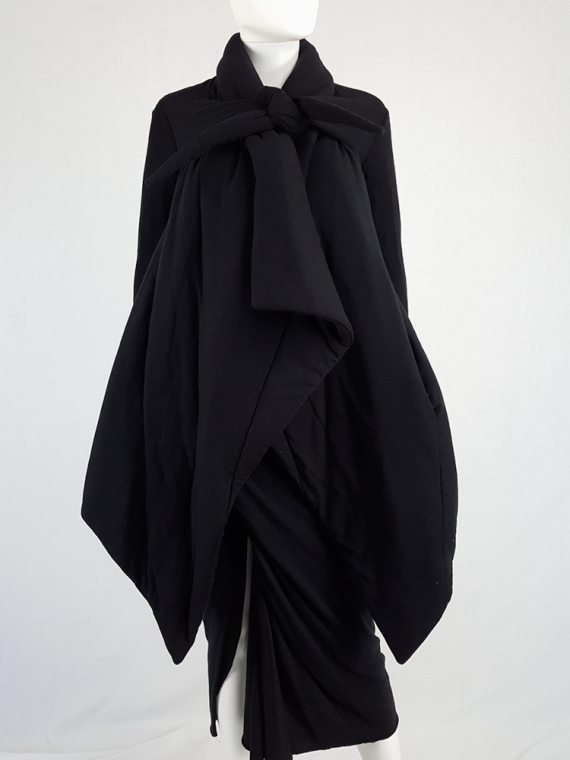 vintage Rick Owens lilies black padded coat with front drape 113950