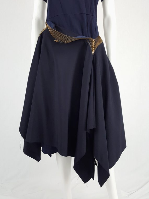 vintage Junya Watanabe blue asymmetric skirt with multi zipper waist spring 2005 111215