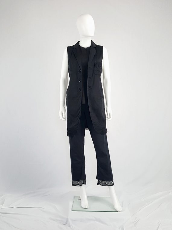 vintage Ys Yohji Yamamoto black long vest with lace trimmings 112942