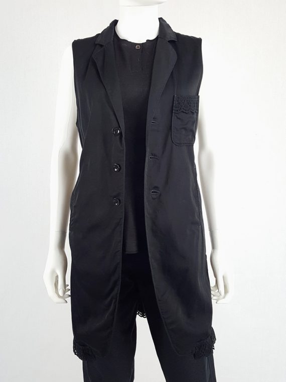 vintage Ys Yohji Yamamoto black long vest with lace trimmings 113012