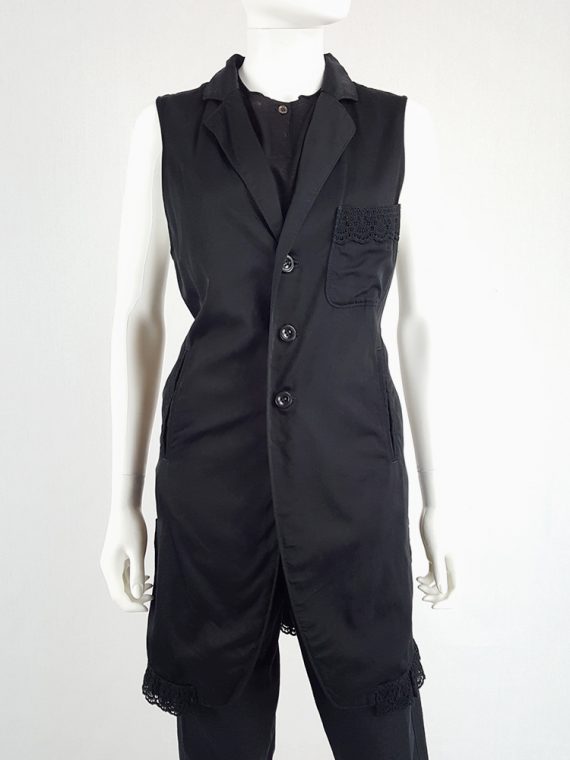 vintage Ys Yohji Yamamoto black long vest with lace trimmings 113042