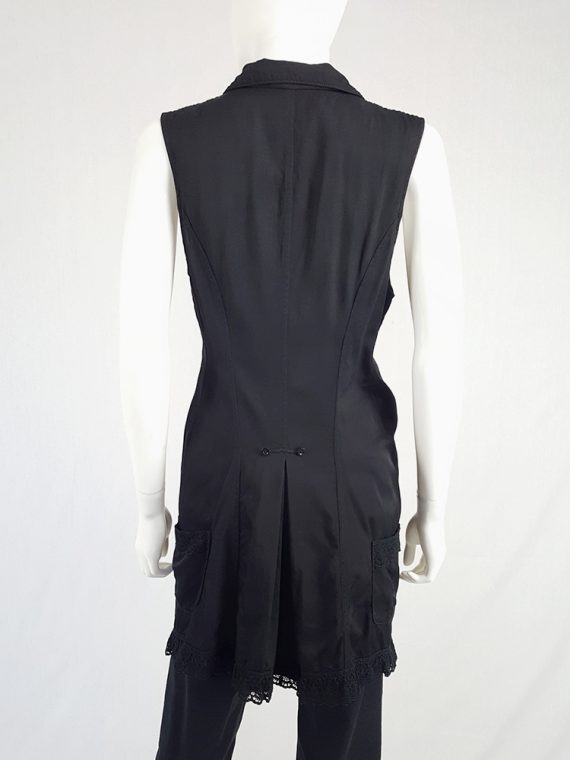 vintage Ys Yohji Yamamoto black long vest with lace trimmings 113435