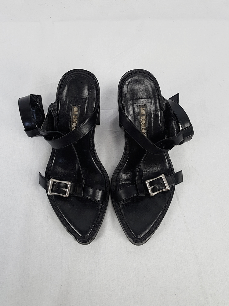 Ann Demeulemeester black crossed buckle sandals — spring 2003 (37) - V ...