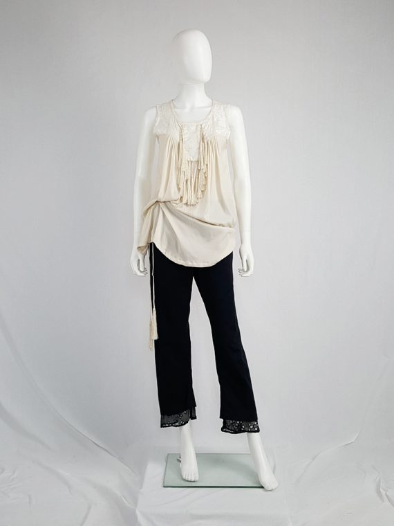 vintage Ann Demeulemeester beige top with brocade panel and tassels spring 2012 130501
