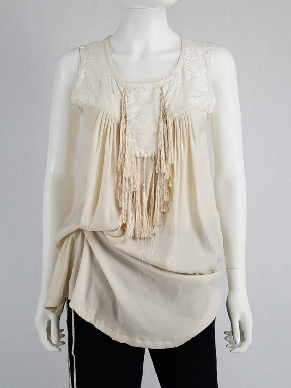 vintage Ann Demeulemeester beige top with brocade panel and tassels spring 2012 130513(0)