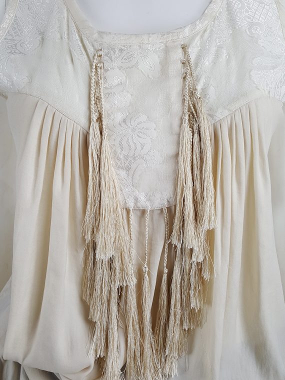 vintage Ann Demeulemeester beige top with brocade panel and tassels spring 2012 130523