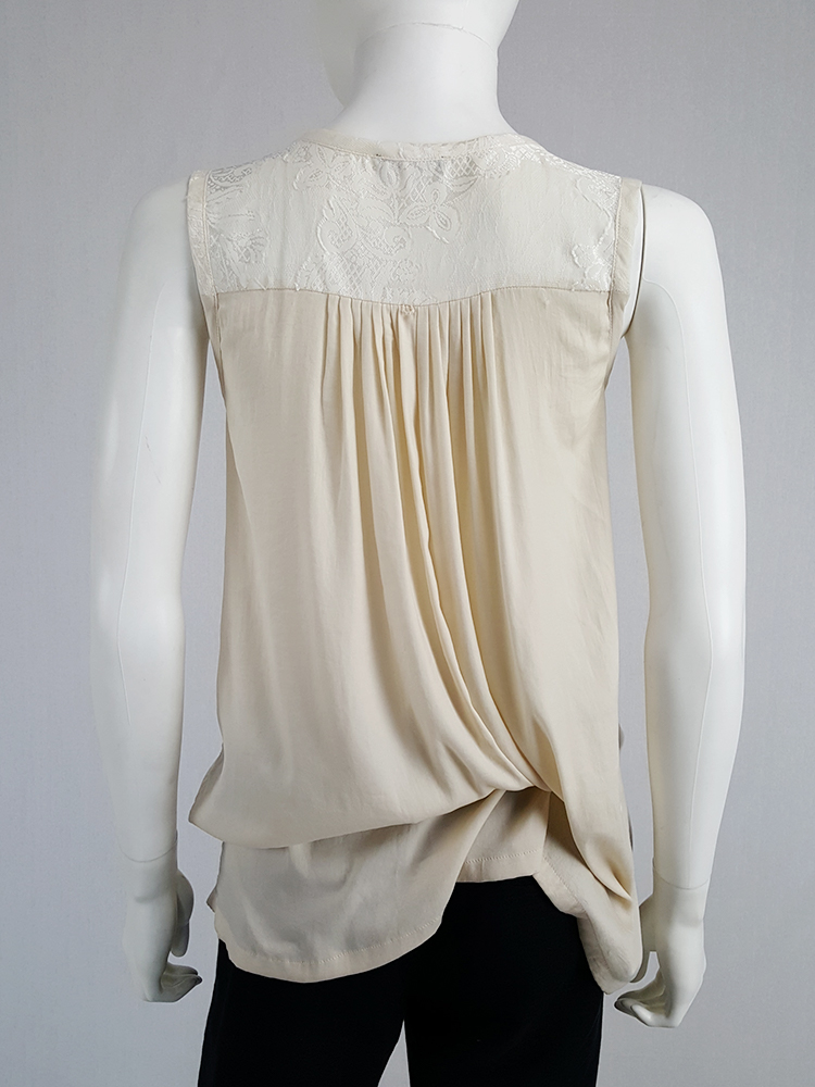 Ann Demeulemeester beige top with brocade panel and tassels — spring ...