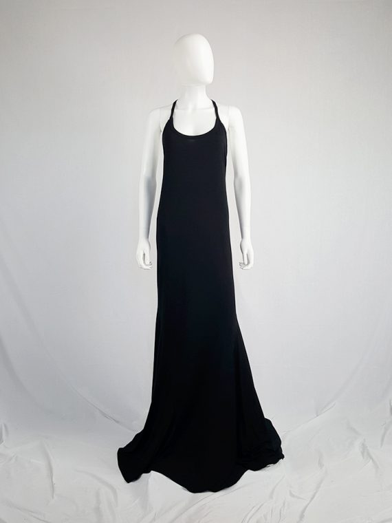 vintage Ann Demeulemeester black backless maxi dress with back zipper strap spring 2016 114222