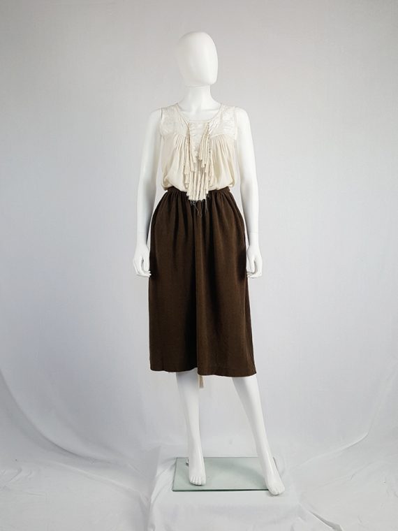 vintage Comme des Garcons brown pleated skirt in towel fabric 1970s 1980s110232(0)