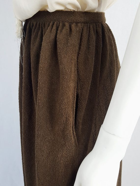 vintage Comme des Garcons brown pleated skirt in towel fabric 1970s 1980s110356