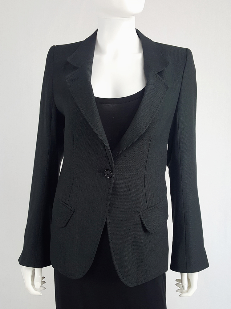Ann Demeulemeester black blazer with stitched satin lapels - V A N II T A S