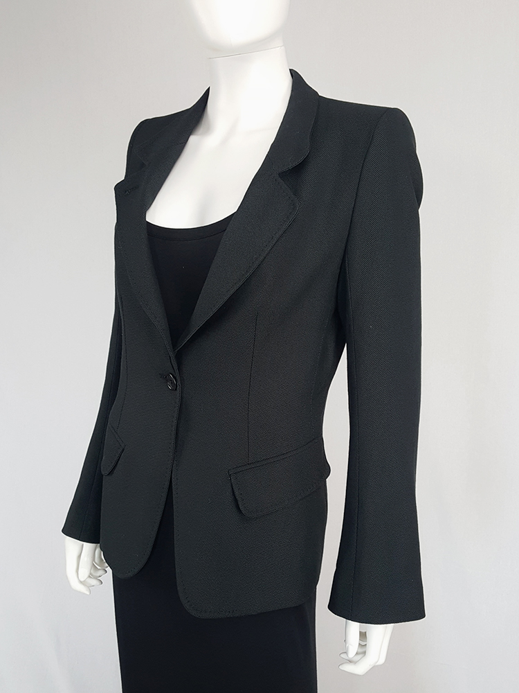 Ann Demeulemeester black blazer with stitched satin lapels - V A N II T A S