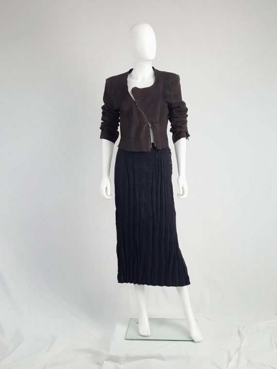 vintage Issey Miyake Fete black suede pleated maxi skirt 130339