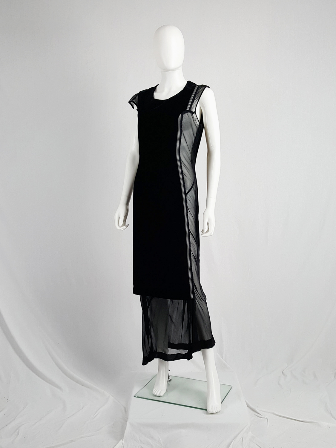 Comme des Garcons black velvet dress with sheer inserts fall 1997 140406(0)
