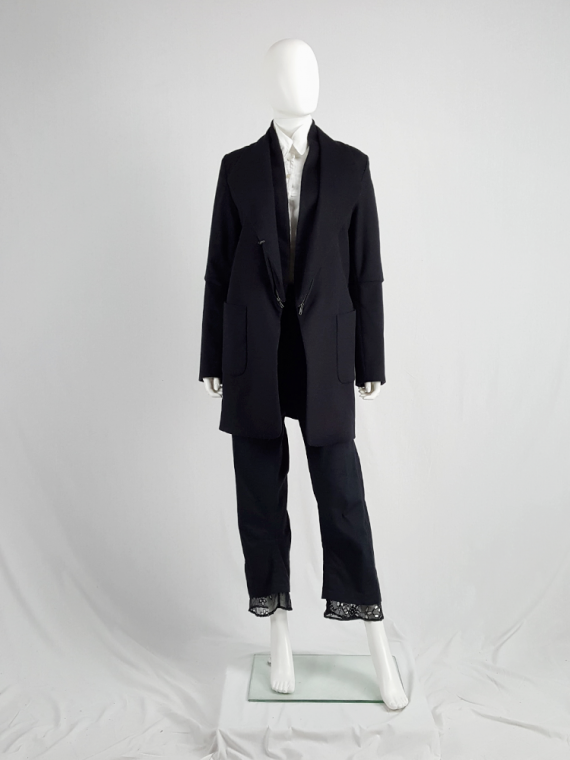 vintage Ann Demeulemeester dark navy coat with zip-off collar 4255