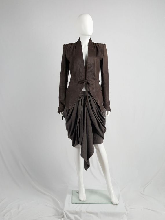 vintage Haider Ackermann brown asymmetric leather jacket with peak shoulders runway fall 2006 181750