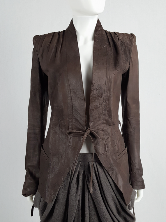 vintage Haider Ackermann brown asymmetric leather jacket with peak shoulders runway fall 2006 181816