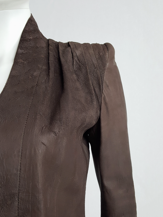 vintage Haider Ackermann brown asymmetric leather jacket with peak shoulders runway fall 2006 181826