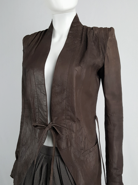 vintage Haider Ackermann brown asymmetric leather jacket with peak shoulders runway fall 2006 181843