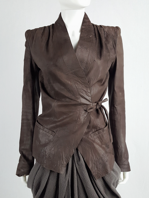vintage Haider Ackermann brown asymmetric leather jacket with peak shoulders runway fall 2006 182155