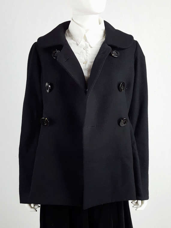 vintage Yohji Yamamoto black double-breasted coat with round collar 180033