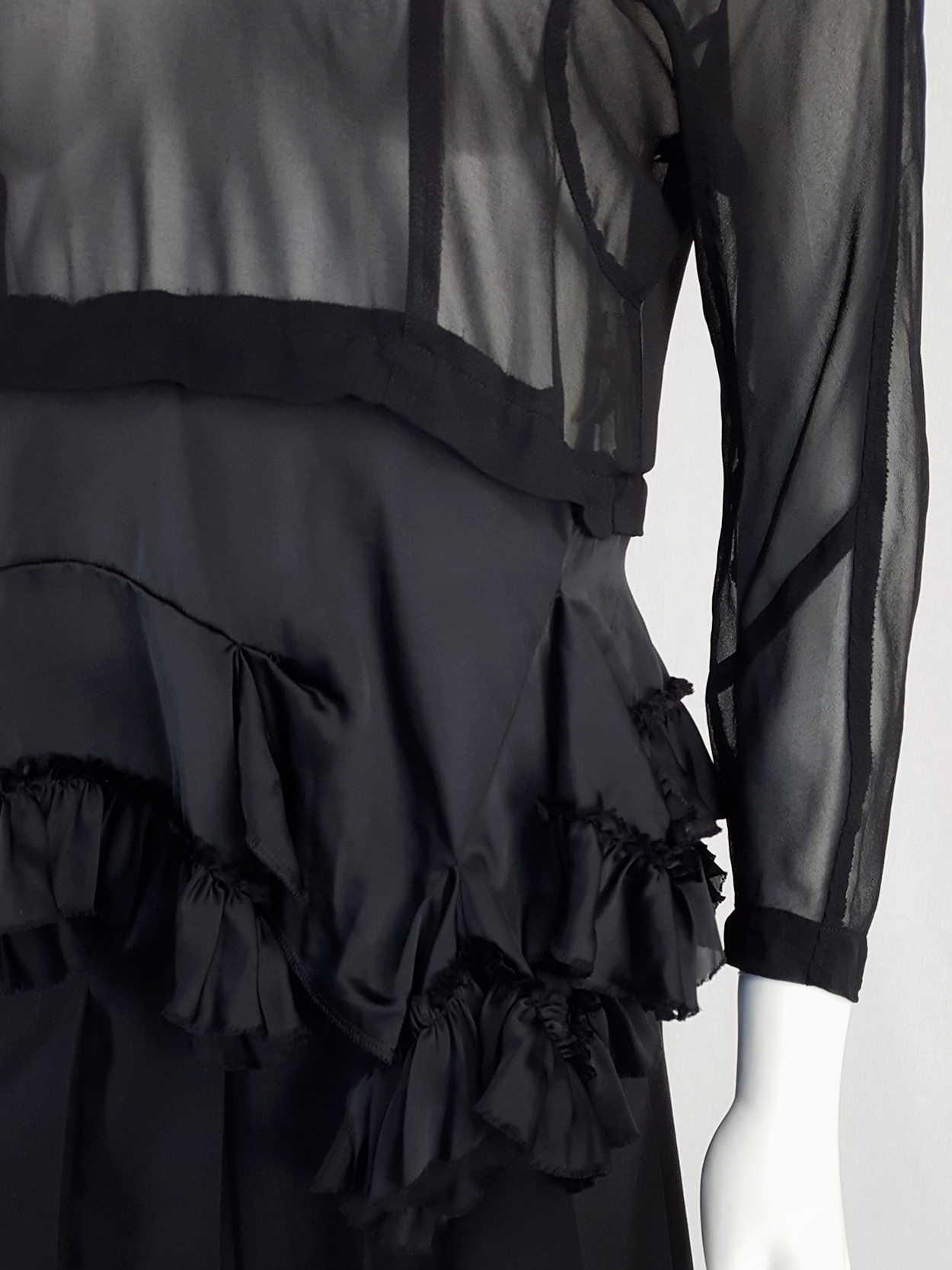 Comme des Garçons black sheer top with ruffled hem — spring 2016 - V A ...