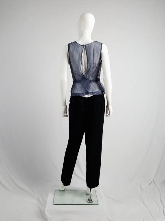 vintage Dries Van Noten blue sheer wrap top with white underlayer 132126