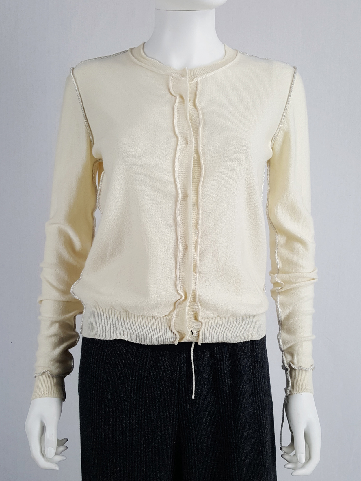 Maison Martin Margiela beige inside out jumper with loose threads ...