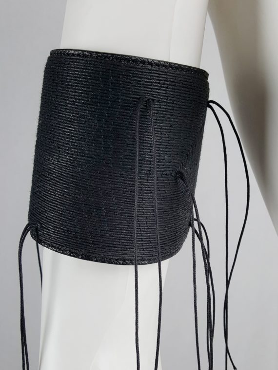 vaniitas vintage Ann Demeulemeester black leather bracelet with long threads mens runway spring 2012 161044