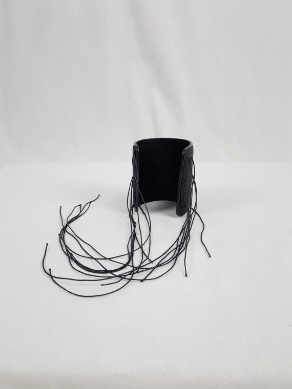 vaniitas vintage Ann Demeulemeester black leather bracelet with long threads mens runway spring 2012 161601(0)