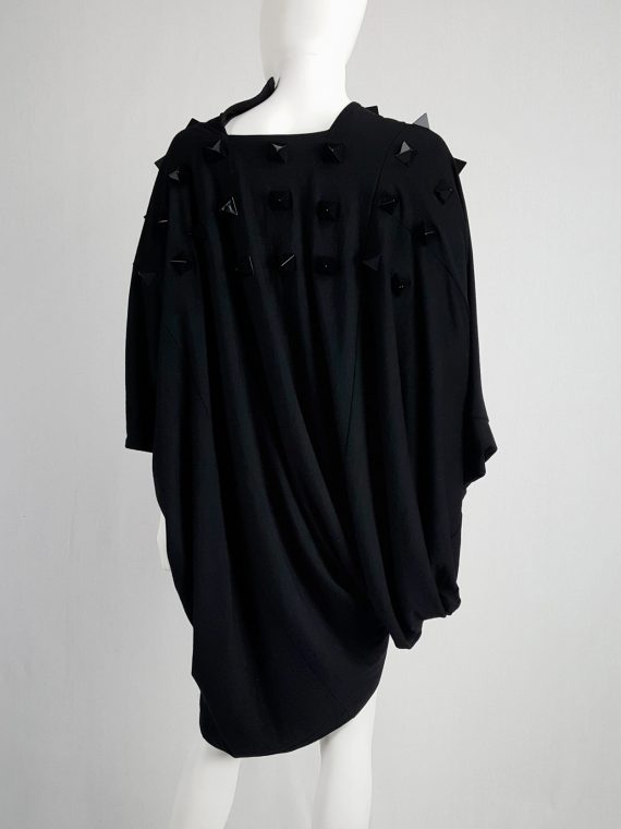 vintage Junya Watanabe black draped dress with pyramid studs fall 2015 135906