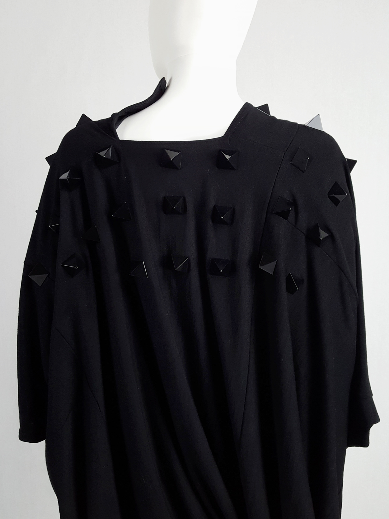 Junya Watanabe black draped dress with pyramid studs — fall 2015 - V A ...