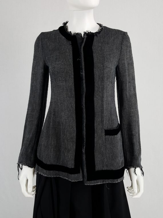 vintage Yohji Yamamoto Noir grey tweed deconstructed jacket with torn hems 131015