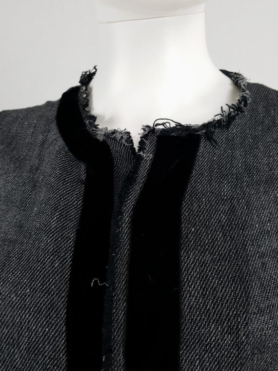 vintage Yohji Yamamoto Noir grey tweed deconstructed jacket with torn hems 131033