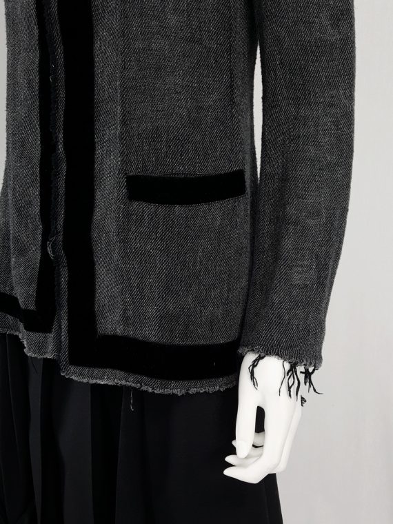vintage Yohji Yamamoto Noir grey tweed deconstructed jacket with torn hems 131055