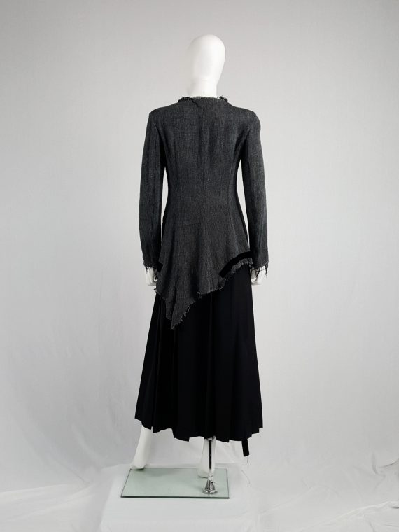 vintage Yohji Yamamoto Noir grey tweed deconstructed jacket with torn hems 131155