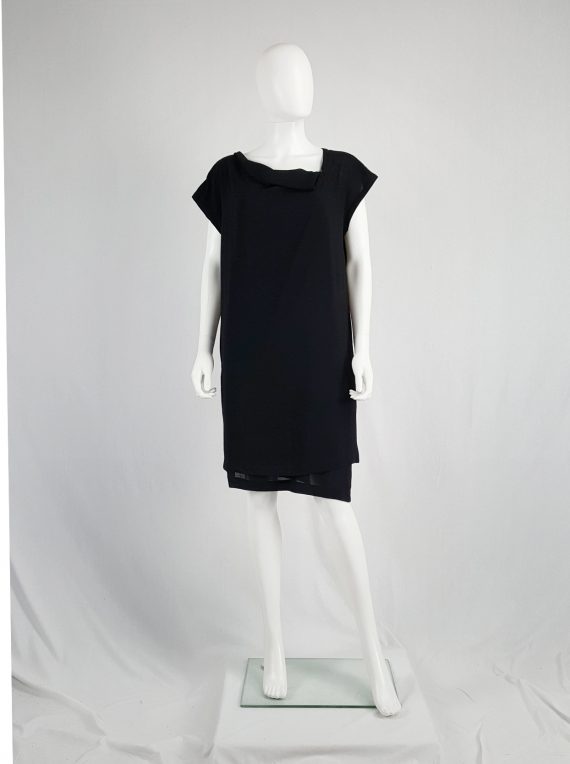 vintage archival Comme des Garcons black double-layered dress with pleated neckline 1990114041