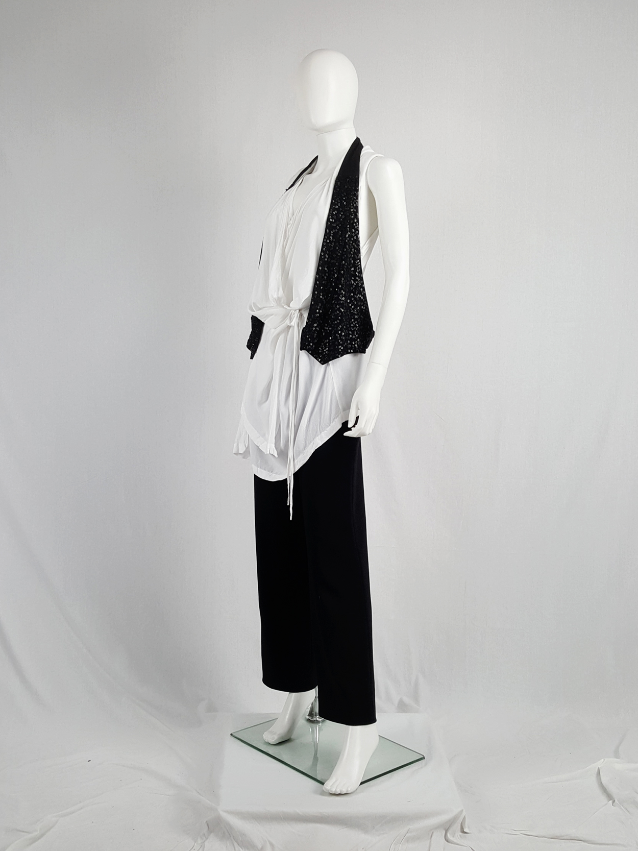 Ann Demeulemeester black backless waistcoat with matte sequins