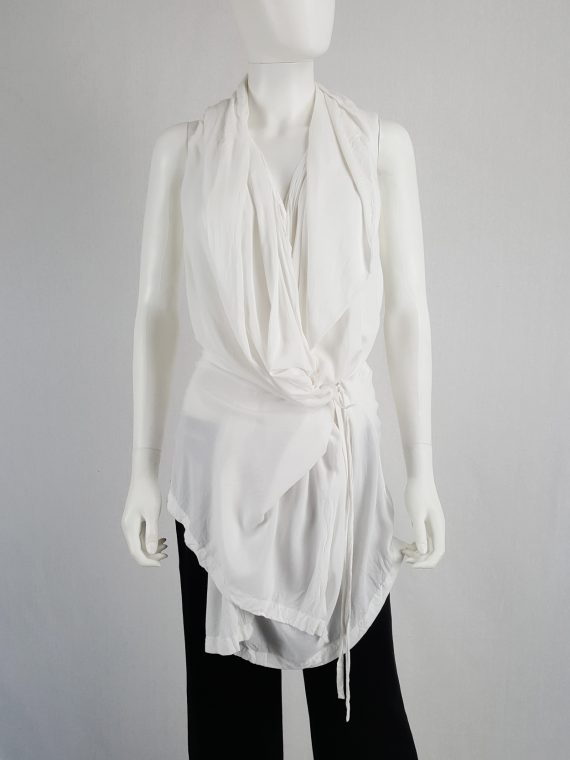 vaniitas vintage Ann Demeulemeester white sleevesless draped top with hood spring 2009 115305