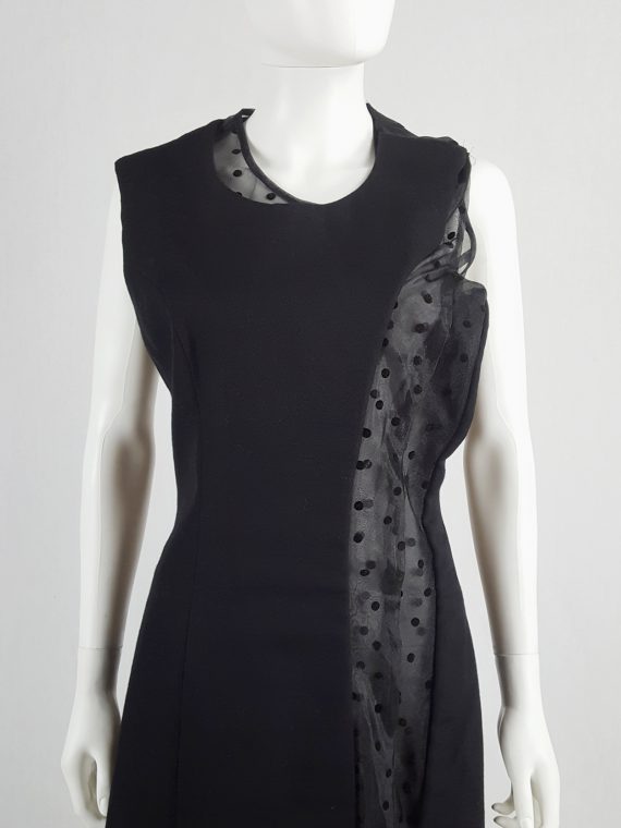 vaniitas vintage Comme des Garçons black sheer polkadot dress with wool paneling fall 1997 174657