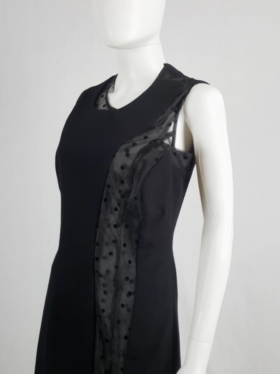 vaniitas vintage Comme des Garçons black sheer polkadot dress with wool paneling fall 1997 174743